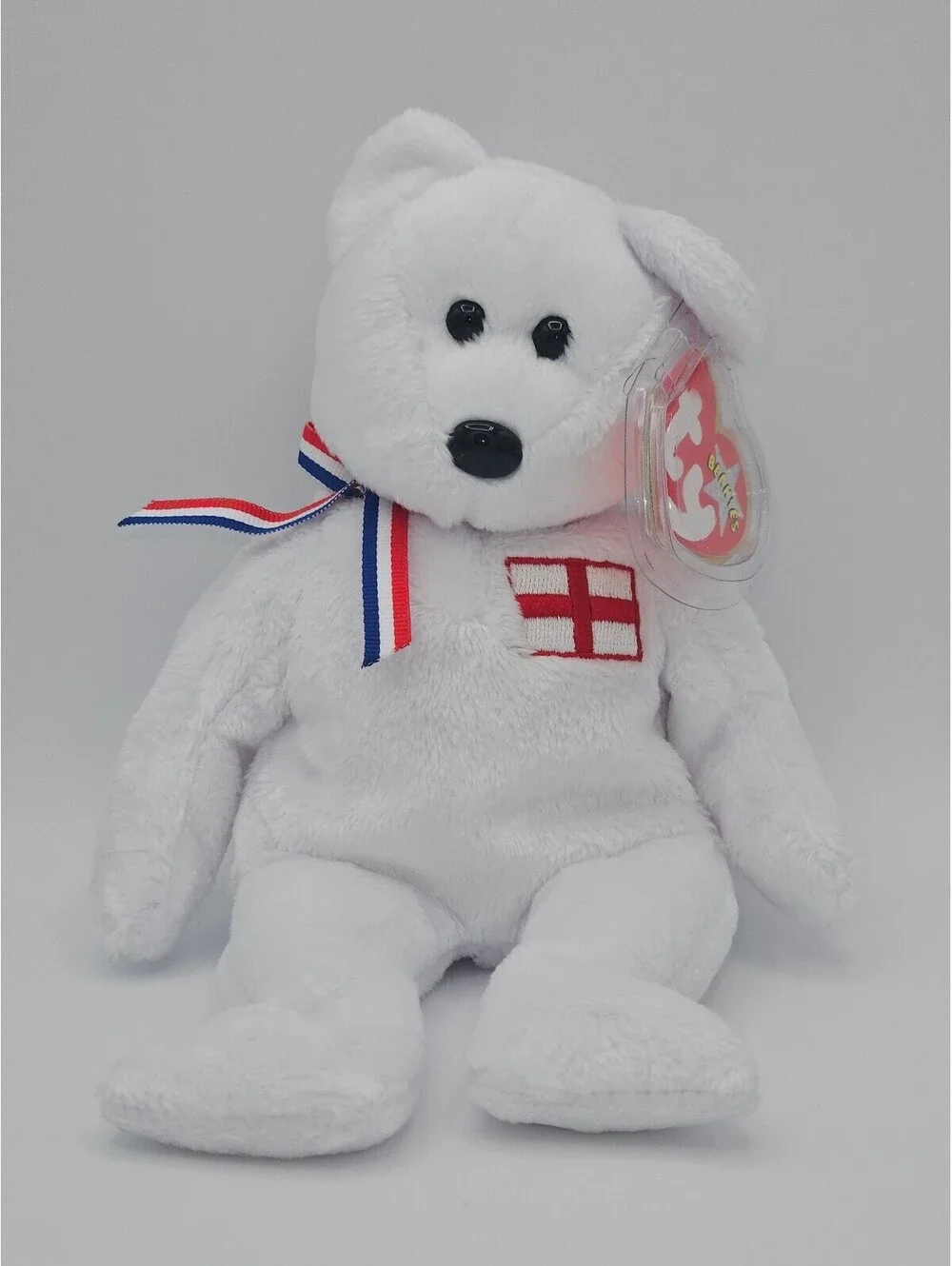 Ty Beanie Baby England Bear White St George Cross w tags